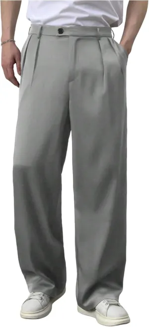 GORGLITTER Men's Baggy Wide Leg Dress Pant Straight Leg Suit Pant Lightweight Modern Fit Business Trousers