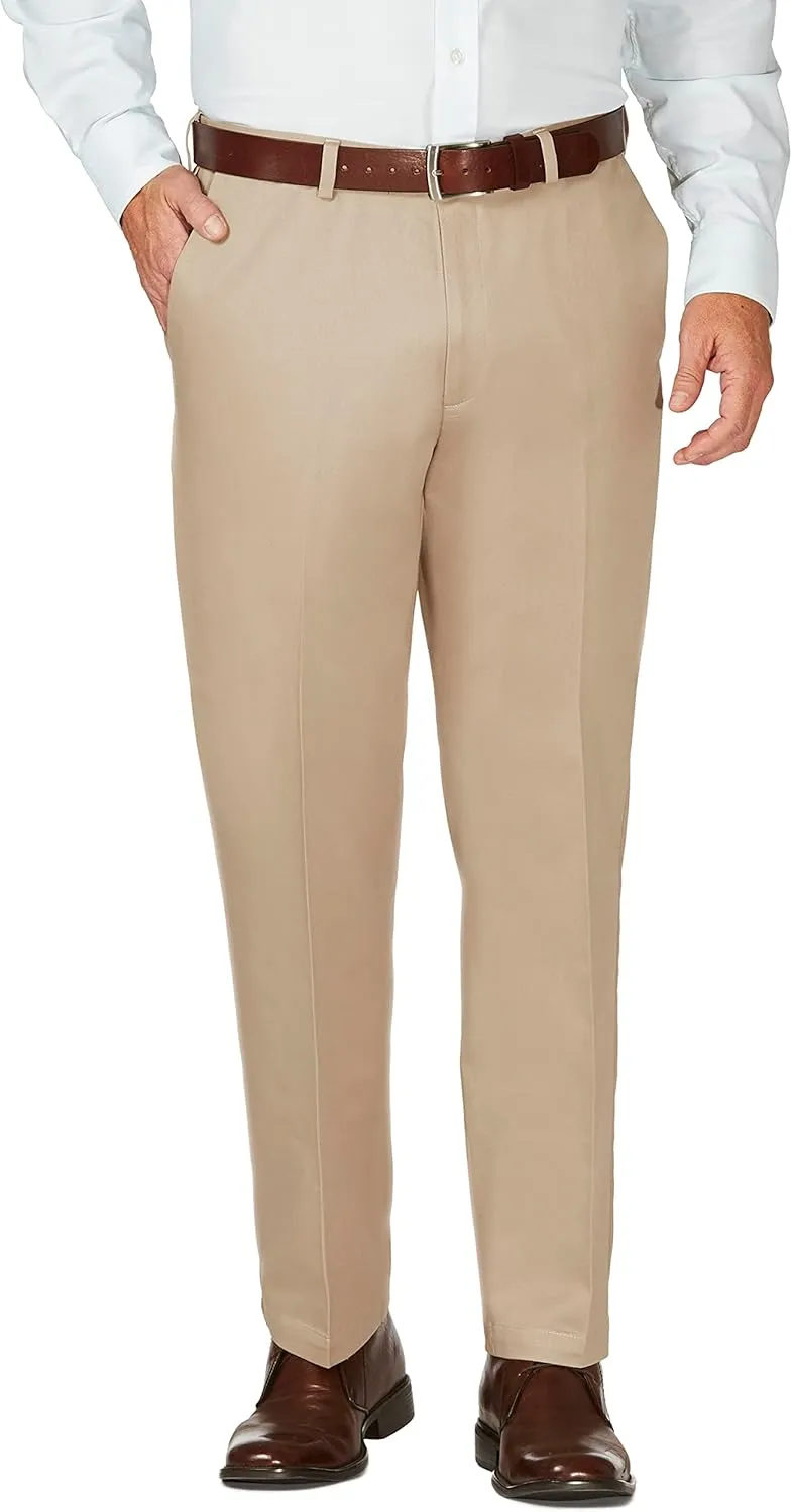 Haggar Men's Work to Weekend Hidden Expandable Waist Classic Fit Flat Front Pant