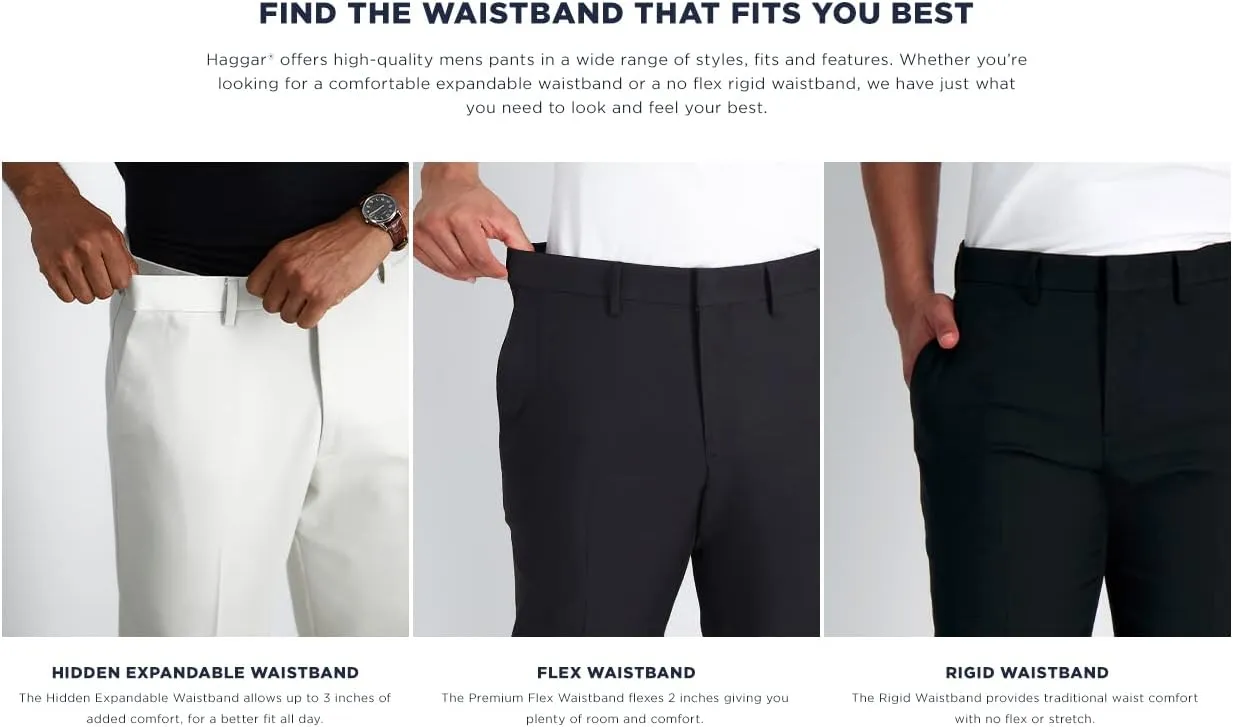Haggar Men's Work to Weekend Hidden Expandable Waist Classic Fit Flat Front Pant