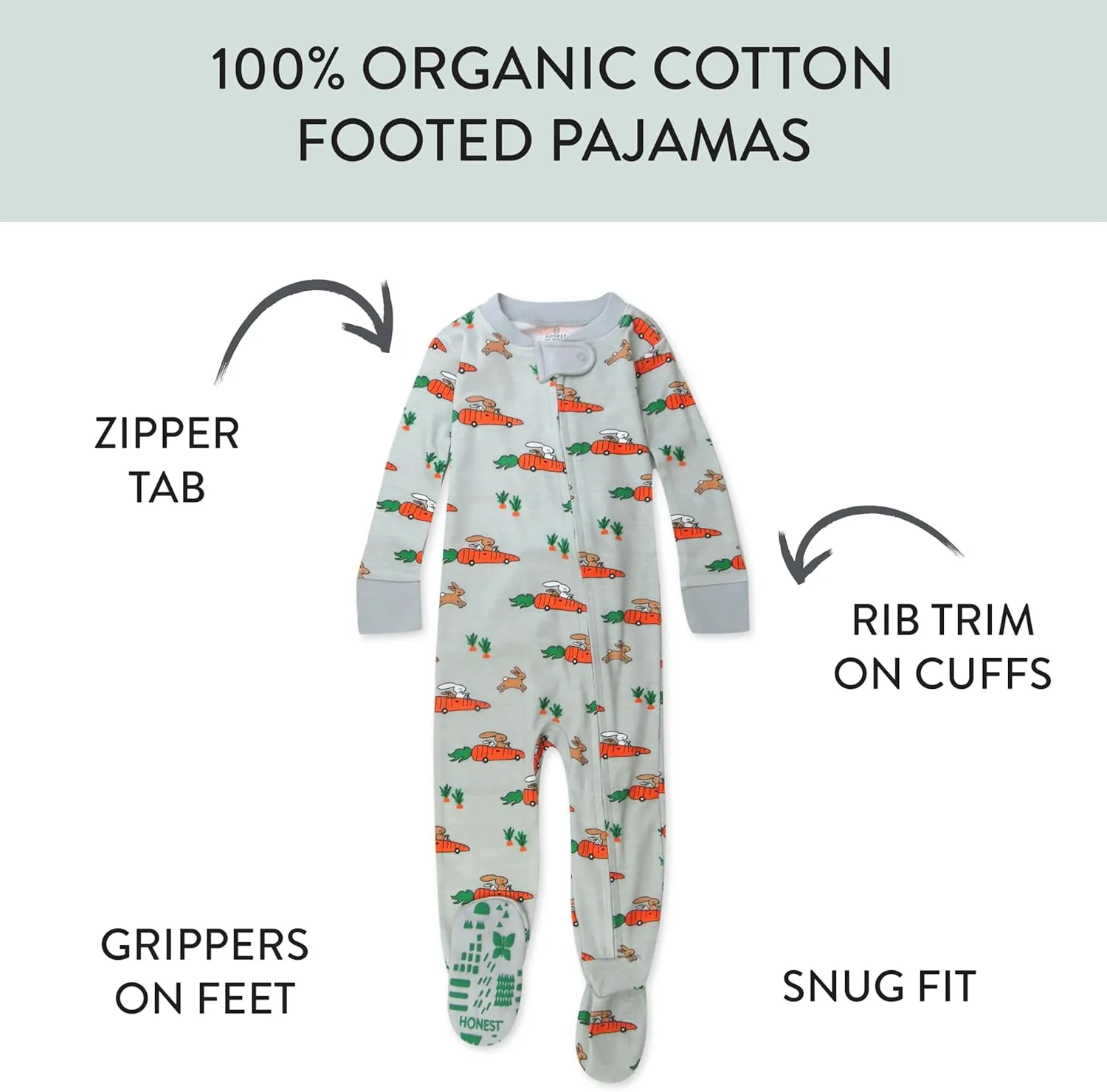 HonestBaby Baby 100% Organic Cotton Celebration Non-Slip Footed One-Piece Zip-Front Pajamas
