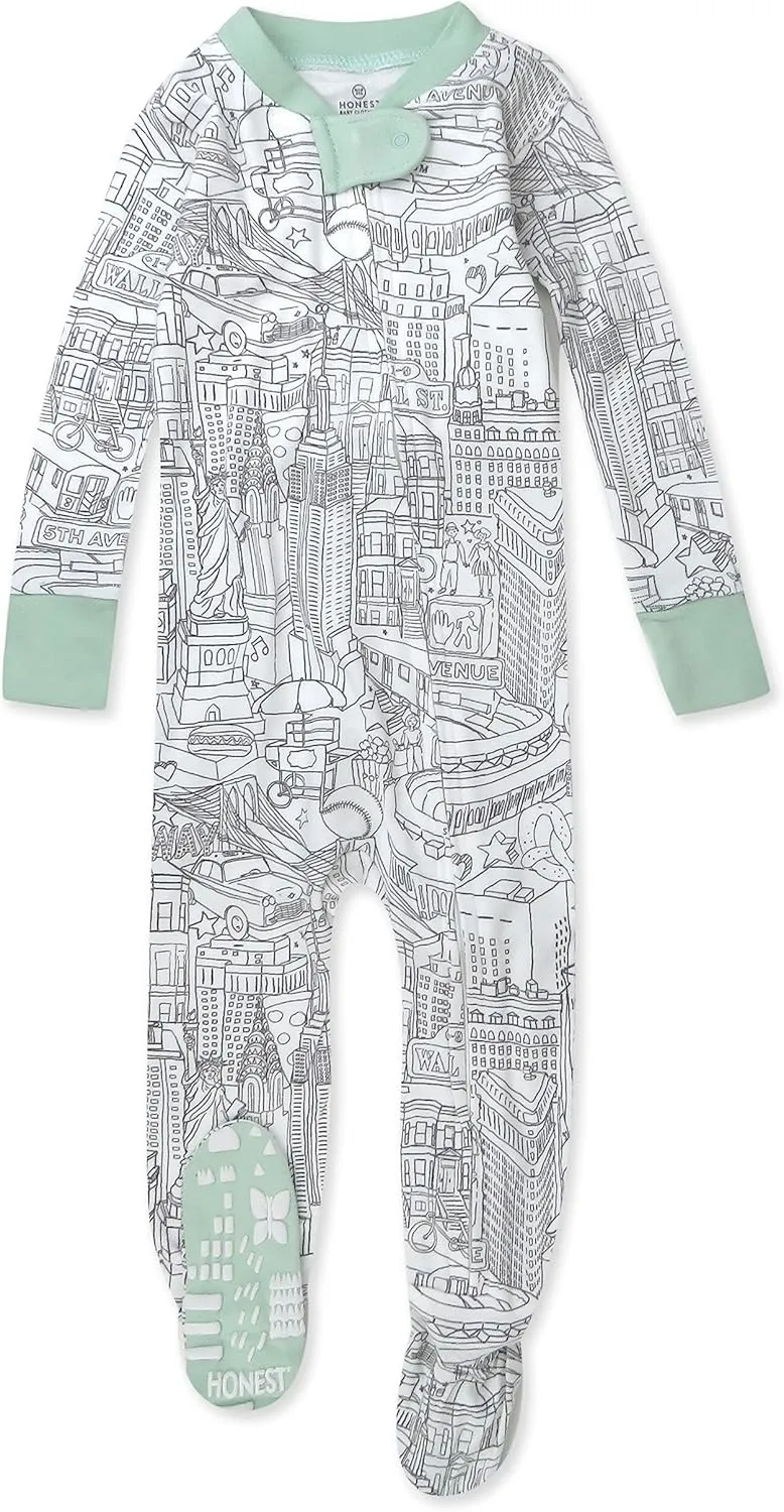 HonestBaby Baby 100% Organic Cotton Classics Non-Slip Footed One-Piece Zip-Front Pajamas
