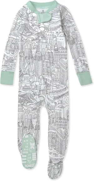 HonestBaby Baby 100% Organic Cotton Classics Non-Slip Footed One-Piece Zip-Front Pajamas