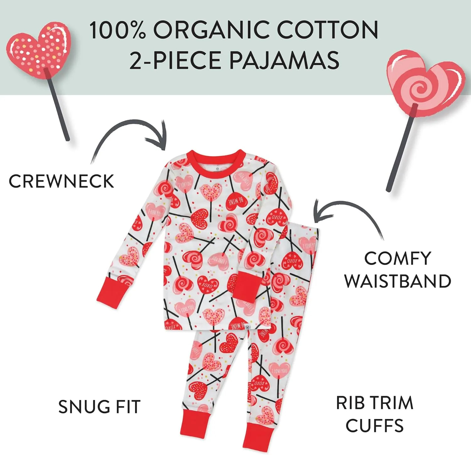 HonestBaby Baby, Toddler and Kids' 100% Organic Cotton Celebration 2-Piece Pajamas
