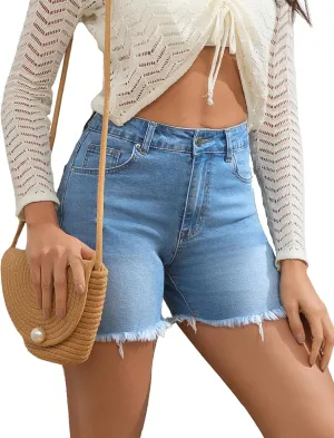 Jean Shorts for Women High Waisted Denim Shorts Stretchy Ripped Trendy Casual Frayed Hem