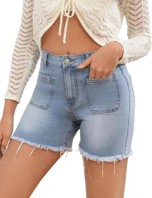 Jean Shorts for Women High Waisted Denim Shorts Stretchy Ripped Trendy Casual Frayed Hem