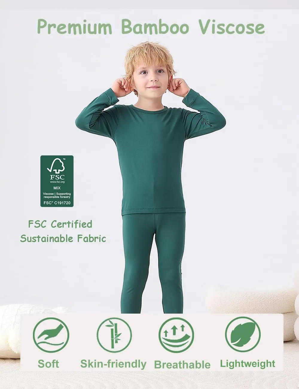 JunNeng Toddler Rayon from Bamboo Pajamas Sets,Baby Boy Girl Solid Snug Fit Long Sleeve Sleepwear