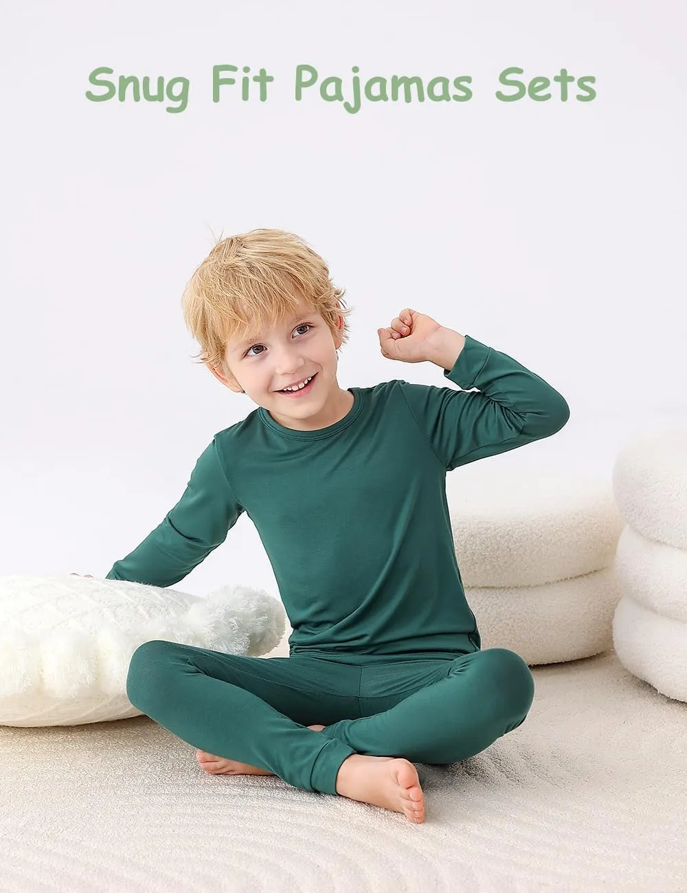 JunNeng Toddler Rayon from Bamboo Pajamas Sets,Baby Boy Girl Solid Snug Fit Long Sleeve Sleepwear