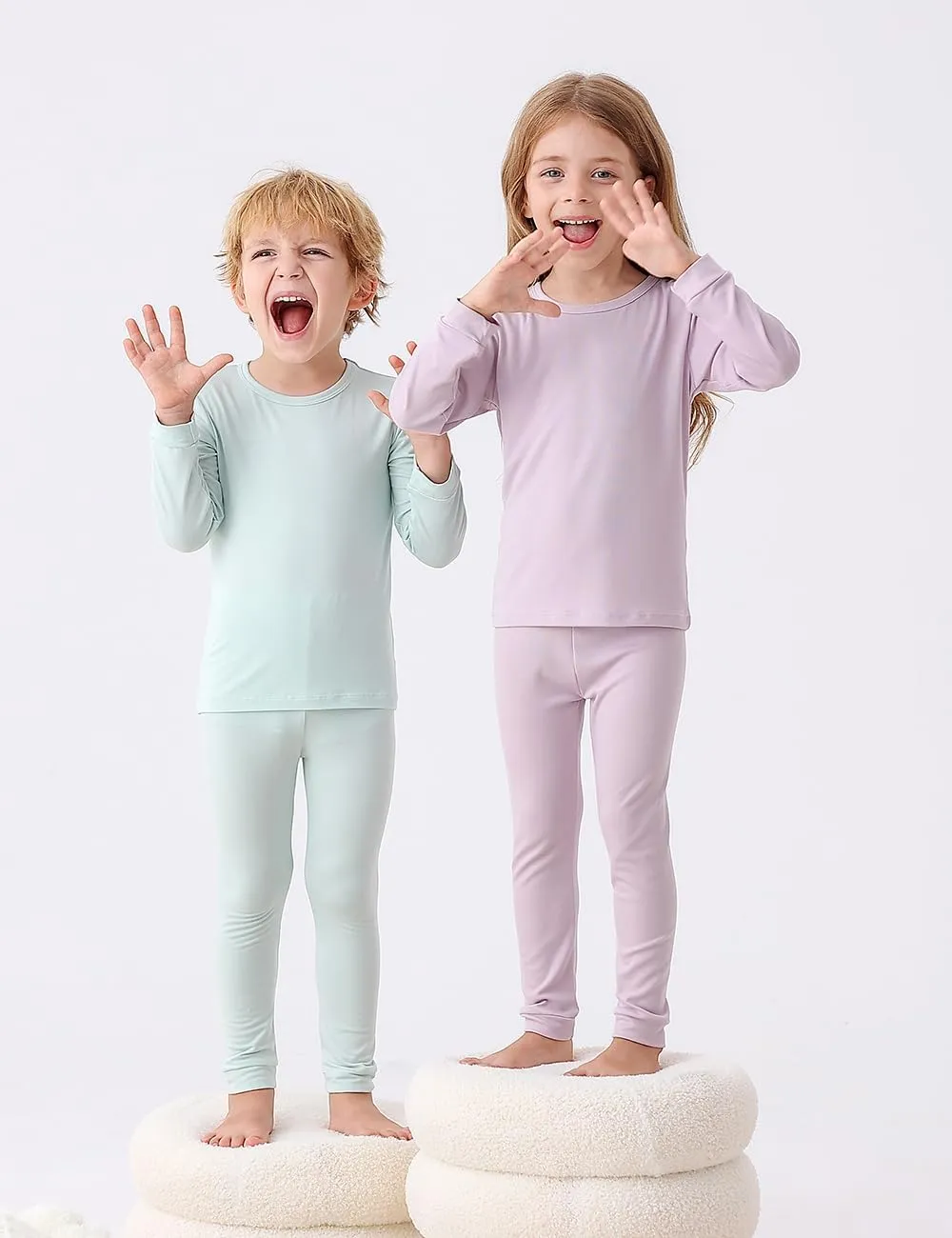 JunNeng Toddler Rayon from Bamboo Pajamas Sets,Baby Boy Girl Solid Snug Fit Long Sleeve Sleepwear