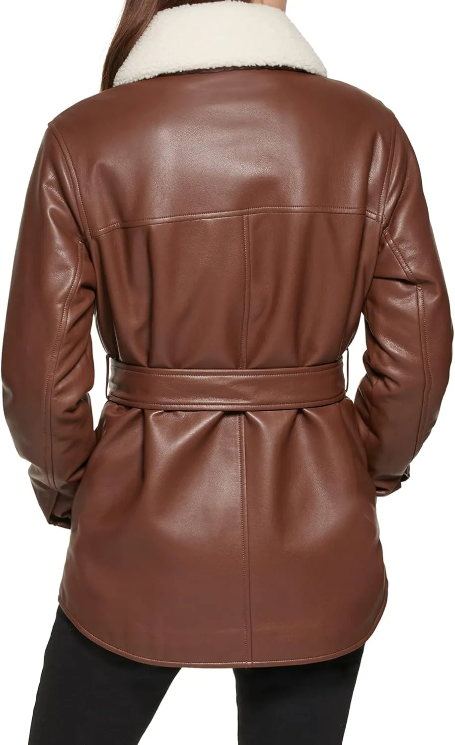 Kenneth Cole Women's Modern Updated Shacket Belted Trench Faux-Leather