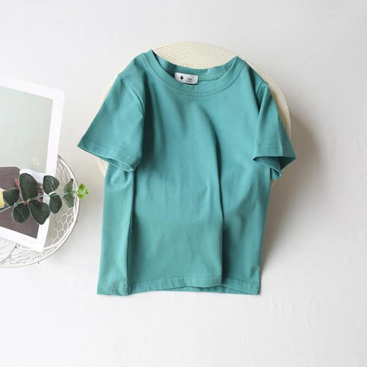 KISBINI Little Girls Boys Short Sleeve T-Shirt Cotton Solid Tees for Toddlers
