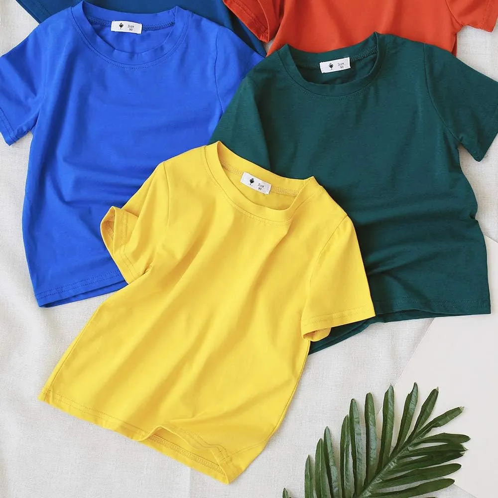 KISBINI Little Girls Boys Short Sleeve T-Shirt Cotton Solid Tees for Toddlers