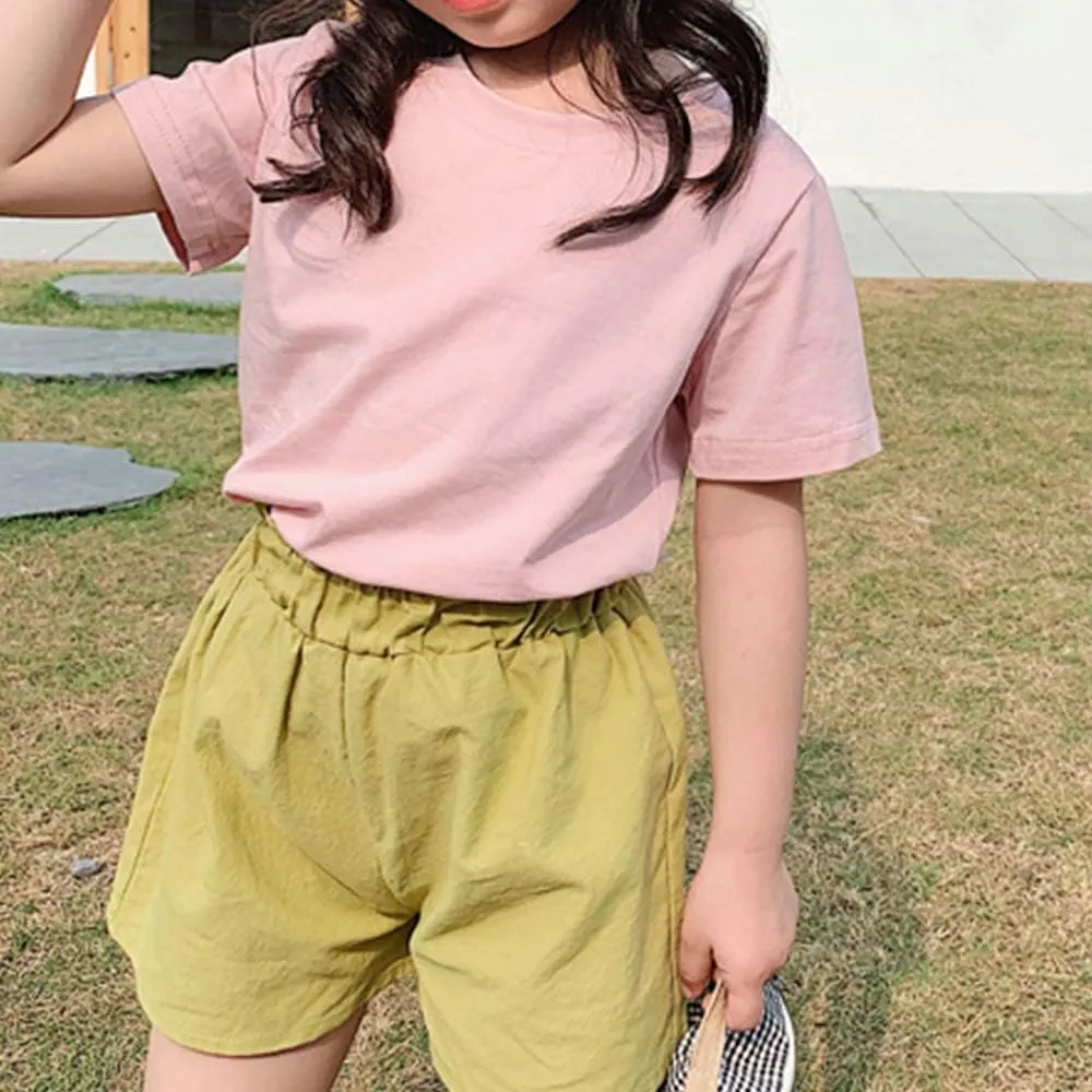 KISBINI Little Girls Boys Short Sleeve T-Shirt Cotton Solid Tees for Toddlers