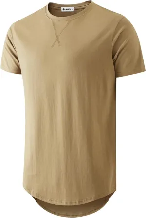 KLIEGOU Mens 100 Cotton Hipster Hip Hop Longline Crewneck T-Shirt Pre - Shrunk S-4XL