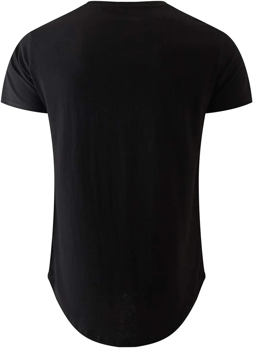 KLIEGOU Mens 100 Cotton Hipster Hip Hop Longline Crewneck T-Shirt Pre - Shrunk S-4XL
