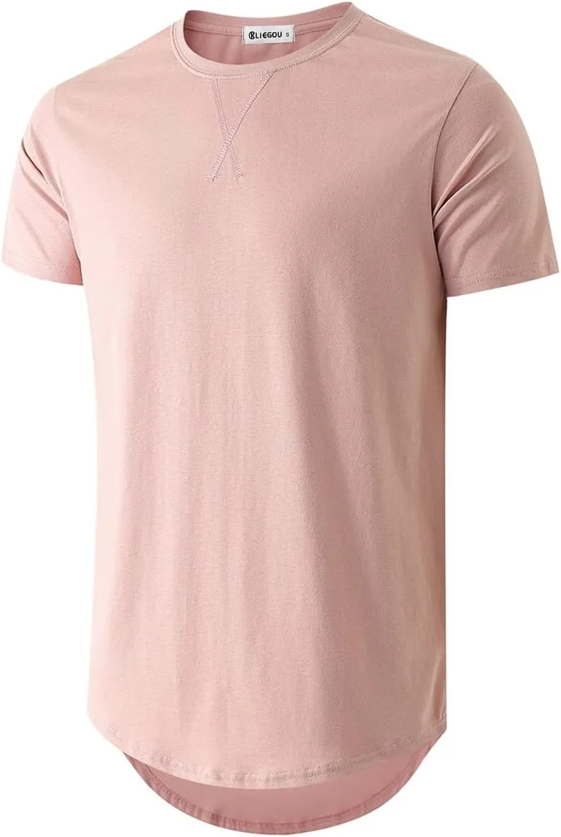 KLIEGOU Mens 100 Cotton Hipster Hip Hop Longline Crewneck T-Shirt Pre - Shrunk S-4XL