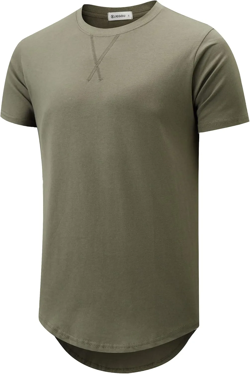 KLIEGOU Mens 100 Cotton Hipster Hip Hop Longline Crewneck T-Shirt Pre - Shrunk S-4XL
