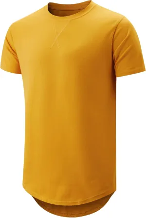KLIEGOU Mens 100 Cotton Hipster Hip Hop Longline Crewneck T-Shirt Pre - Shrunk S-4XL