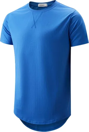 KLIEGOU Mens 100 Cotton Hipster Hip Hop Longline Crewneck T-Shirt Pre - Shrunk S-4XL