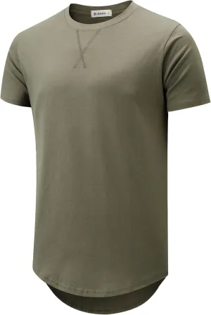 KLIEGOU Mens 100 Cotton Hipster Hip Hop Longline Crewneck T-Shirt Pre - Shrunk S-4XL