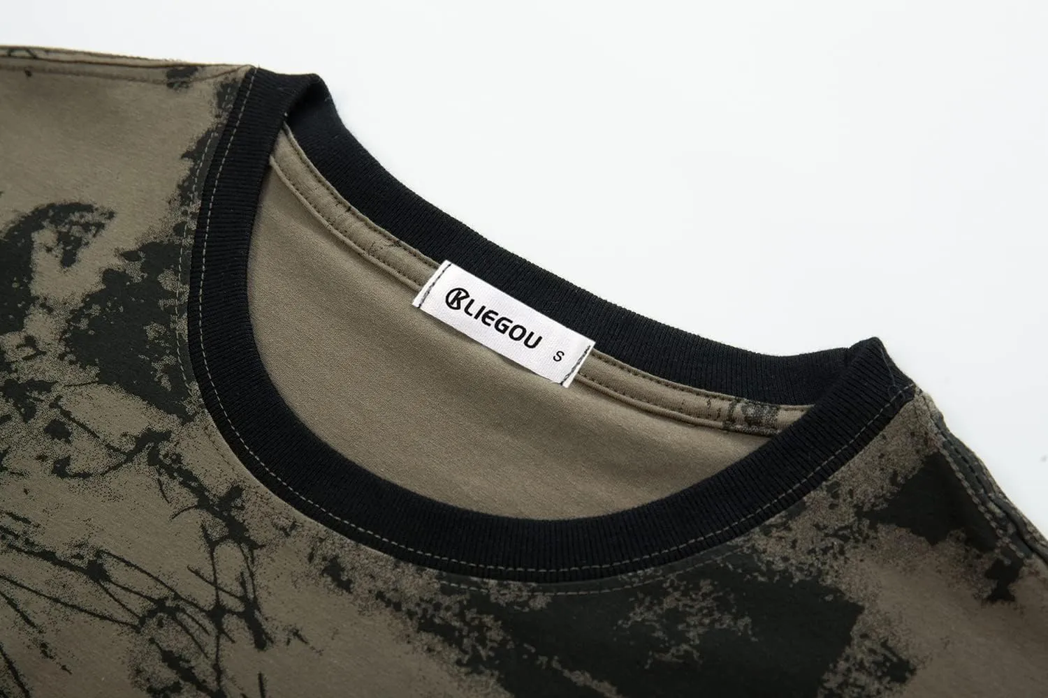 KLIEGOU Mens Hipster Hip Hop Ripped Round Hemline Pattern Print T Shirt