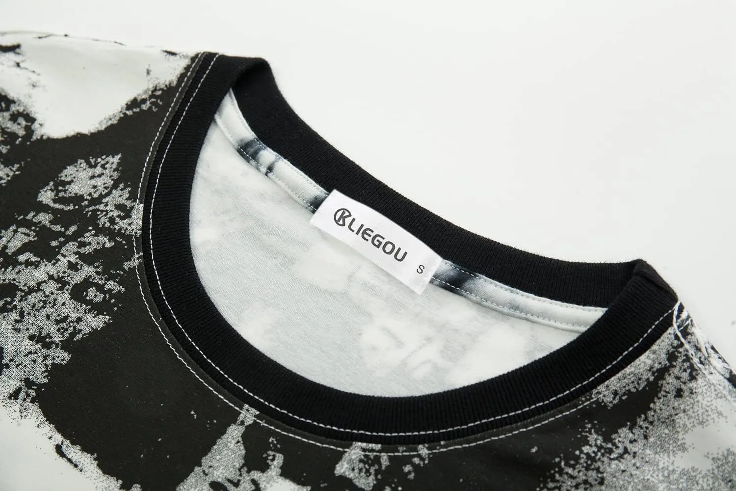 KLIEGOU Mens Hipster Hip Hop Ripped Round Hemline Pattern Print T Shirt