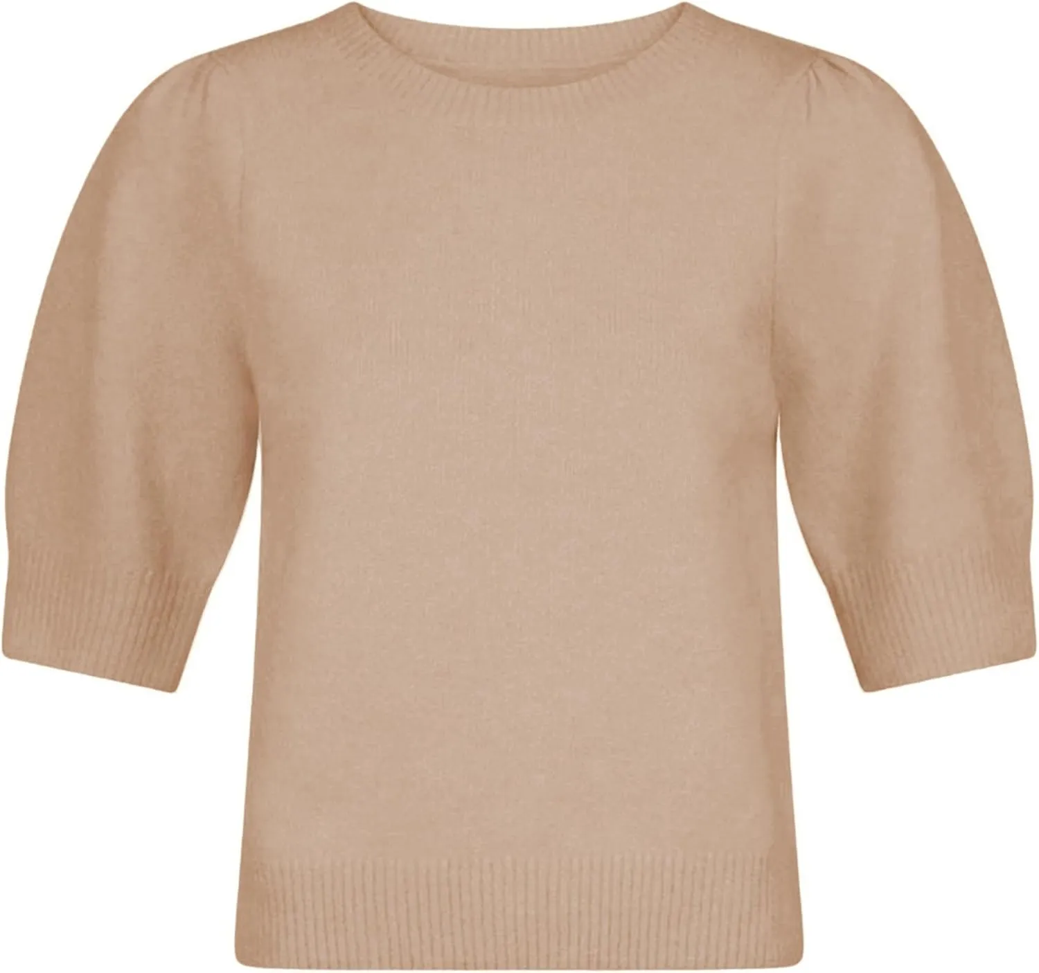 Lentta Women's Bow Knit Sweater Trendy Backless Tie Puff Short Sleeve Crewneck Knitted Pullover Tops
