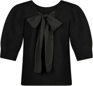 Lentta Women's Bow Knit Sweater Trendy Backless Tie Puff Short Sleeve Crewneck Knitted Pullover Tops