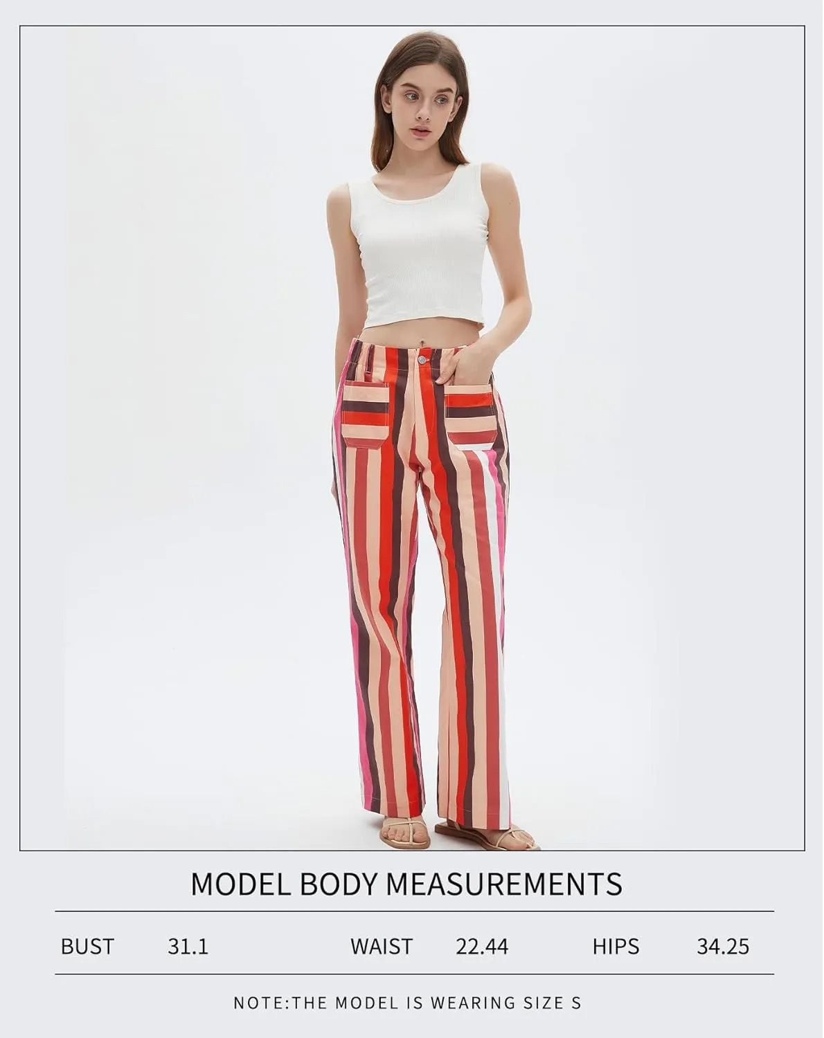 LifeShe Womens Striped Pant Casual High Waisted Straight Leg Denim Pants Trouser