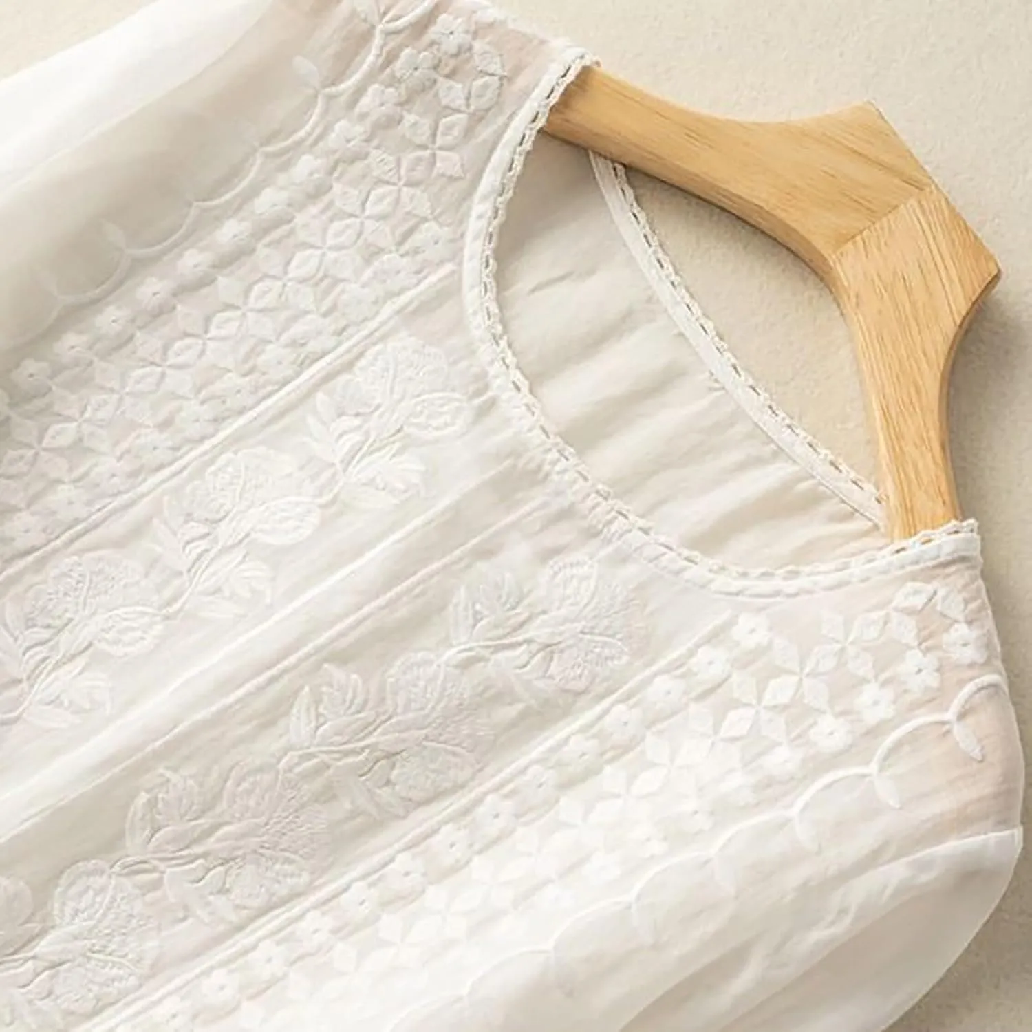 Linen Shirts for Women 2025 Summer Trendy Retro Embroidered 3/4 Sleeve Loose Dressy Casual Tops Boho Cute Blouses