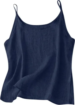 Linen Tank Top for Women Summer Spaghetti Strap Tank Tops Sleeveless Cotton Tshirt Loose Fit Camisole Tops 2025