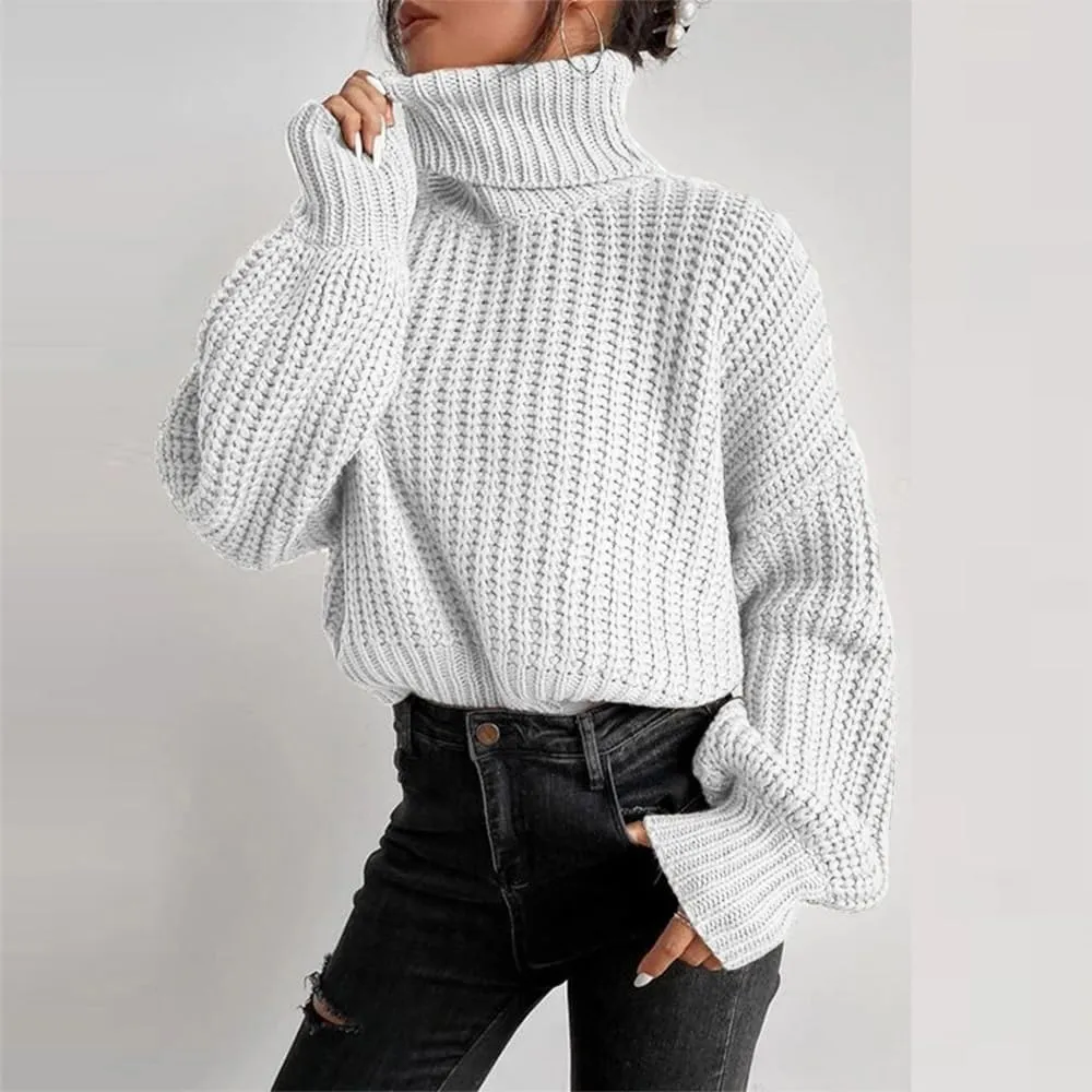 LOAIHA Women Turtleneck Long Sleeve Sweater Tops Knitted Casual Jumper Soft Comfy Oversize Pullovers
