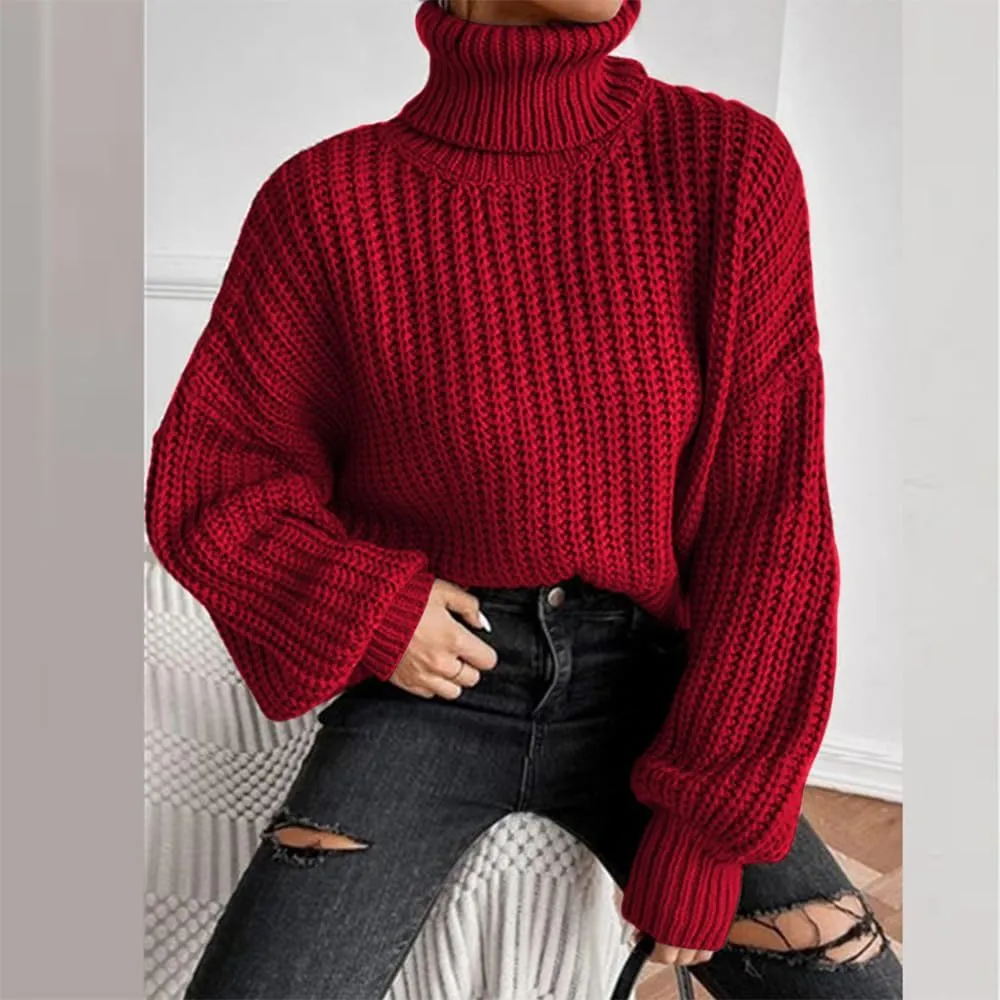 LOAIHA Women Turtleneck Long Sleeve Sweater Tops Knitted Casual Jumper Soft Comfy Oversize Pullovers