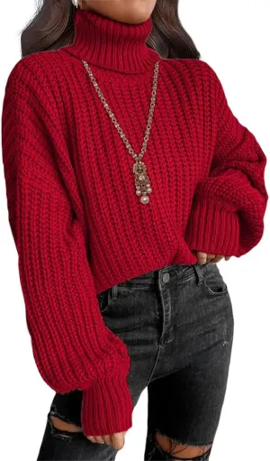 LOAIHA Women Turtleneck Long Sleeve Sweater Tops Knitted Casual Jumper Soft Comfy Oversize Pullovers