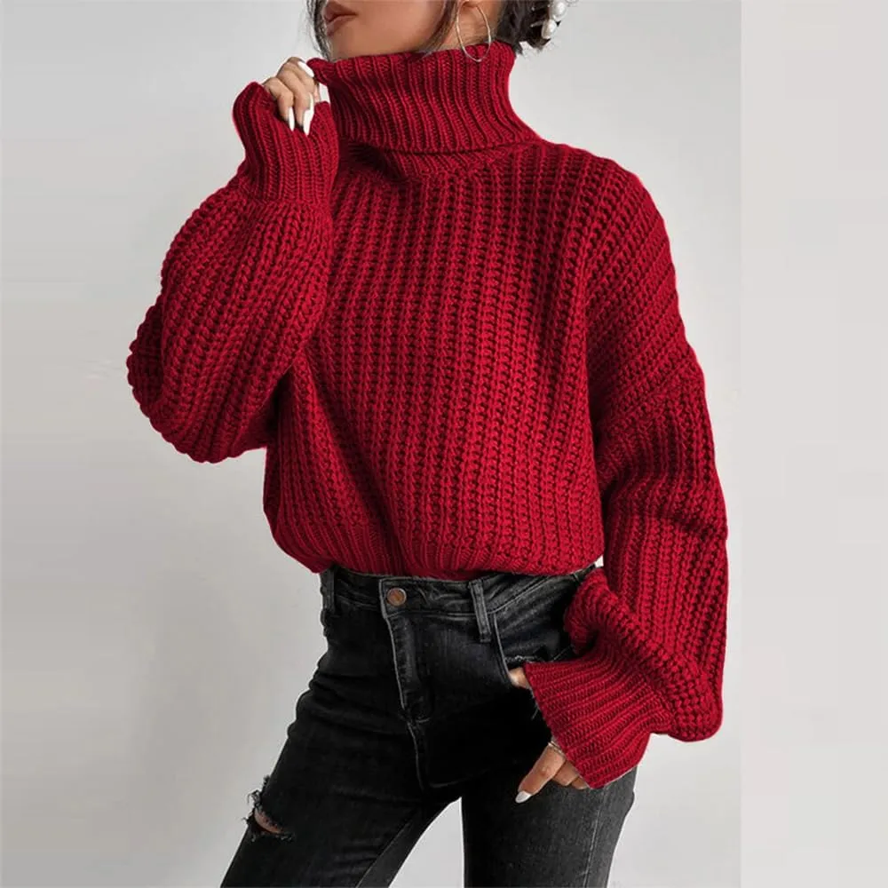 LOAIHA Women Turtleneck Long Sleeve Sweater Tops Knitted Casual Jumper Soft Comfy Oversize Pullovers