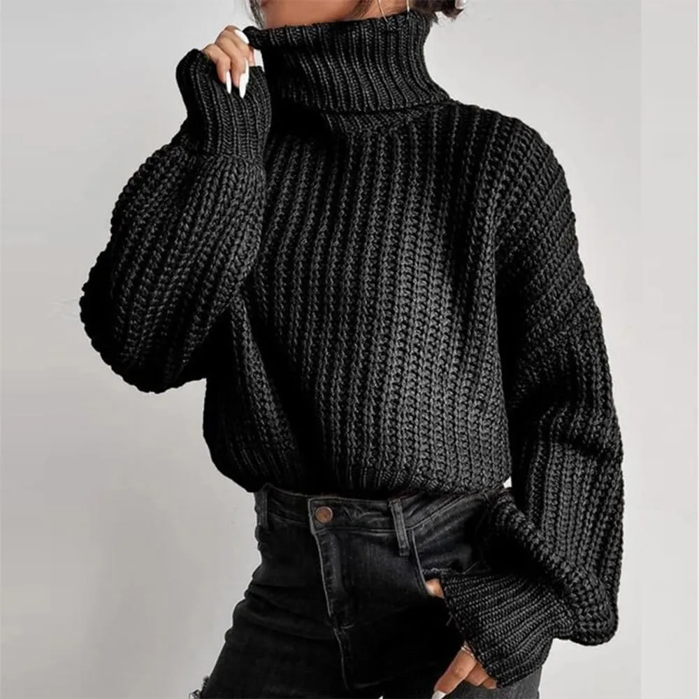 LOAIHA Women Turtleneck Long Sleeve Sweater Tops Knitted Casual Jumper Soft Comfy Oversize Pullovers