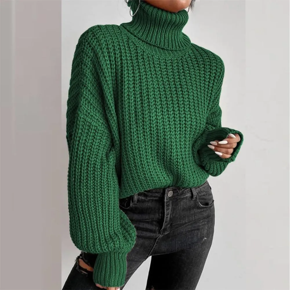 LOAIHA Women Turtleneck Long Sleeve Sweater Tops Knitted Casual Jumper Soft Comfy Oversize Pullovers