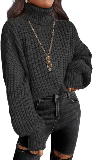 LOAIHA Women Turtleneck Long Sleeve Sweater Tops Knitted Casual Jumper Soft Comfy Oversize Pullovers