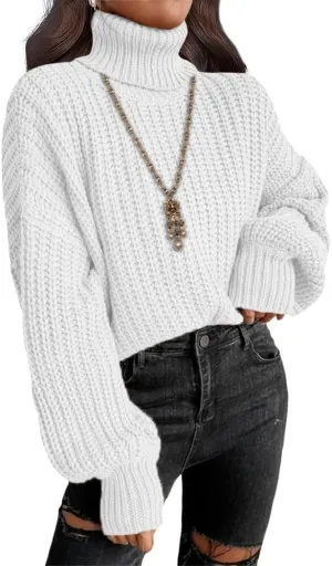 LOAIHA Women Turtleneck Long Sleeve Sweater Tops Knitted Casual Jumper Soft Comfy Oversize Pullovers