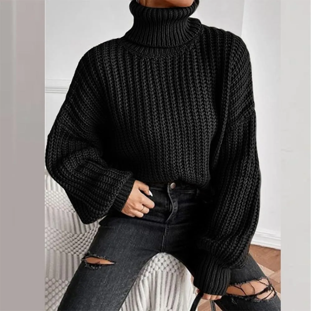LOAIHA Women Turtleneck Long Sleeve Sweater Tops Knitted Casual Jumper Soft Comfy Oversize Pullovers