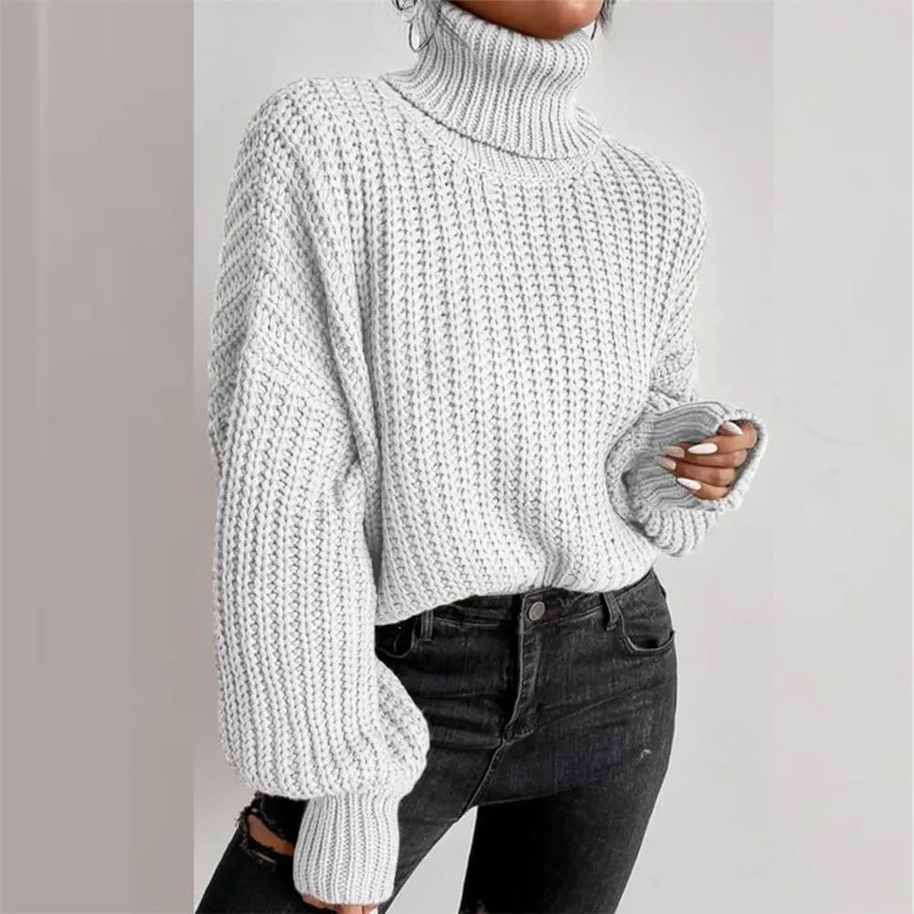 LOAIHA Women Turtleneck Long Sleeve Sweater Tops Knitted Casual Jumper Soft Comfy Oversize Pullovers