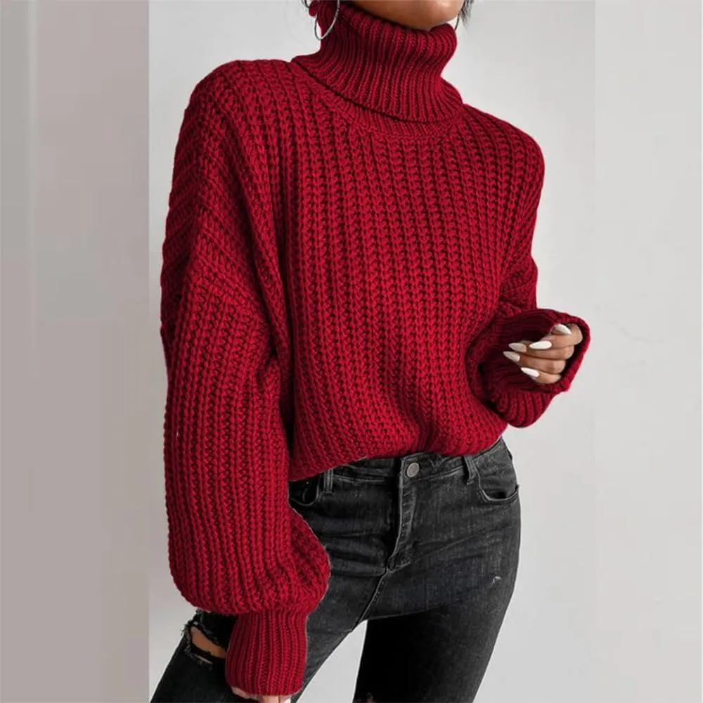 LOAIHA Women Turtleneck Long Sleeve Sweater Tops Knitted Casual Jumper Soft Comfy Oversize Pullovers