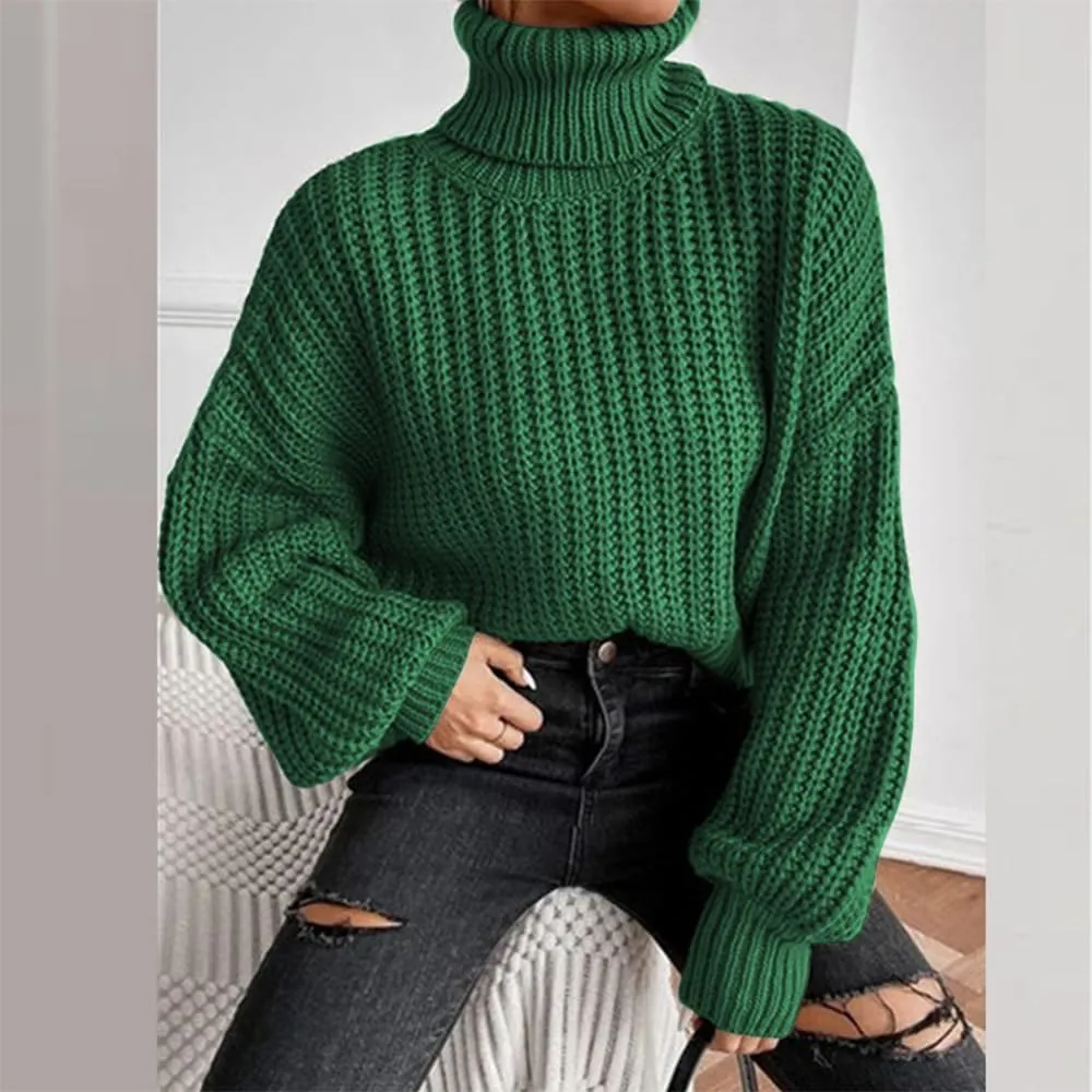 LOAIHA Women Turtleneck Long Sleeve Sweater Tops Knitted Casual Jumper Soft Comfy Oversize Pullovers