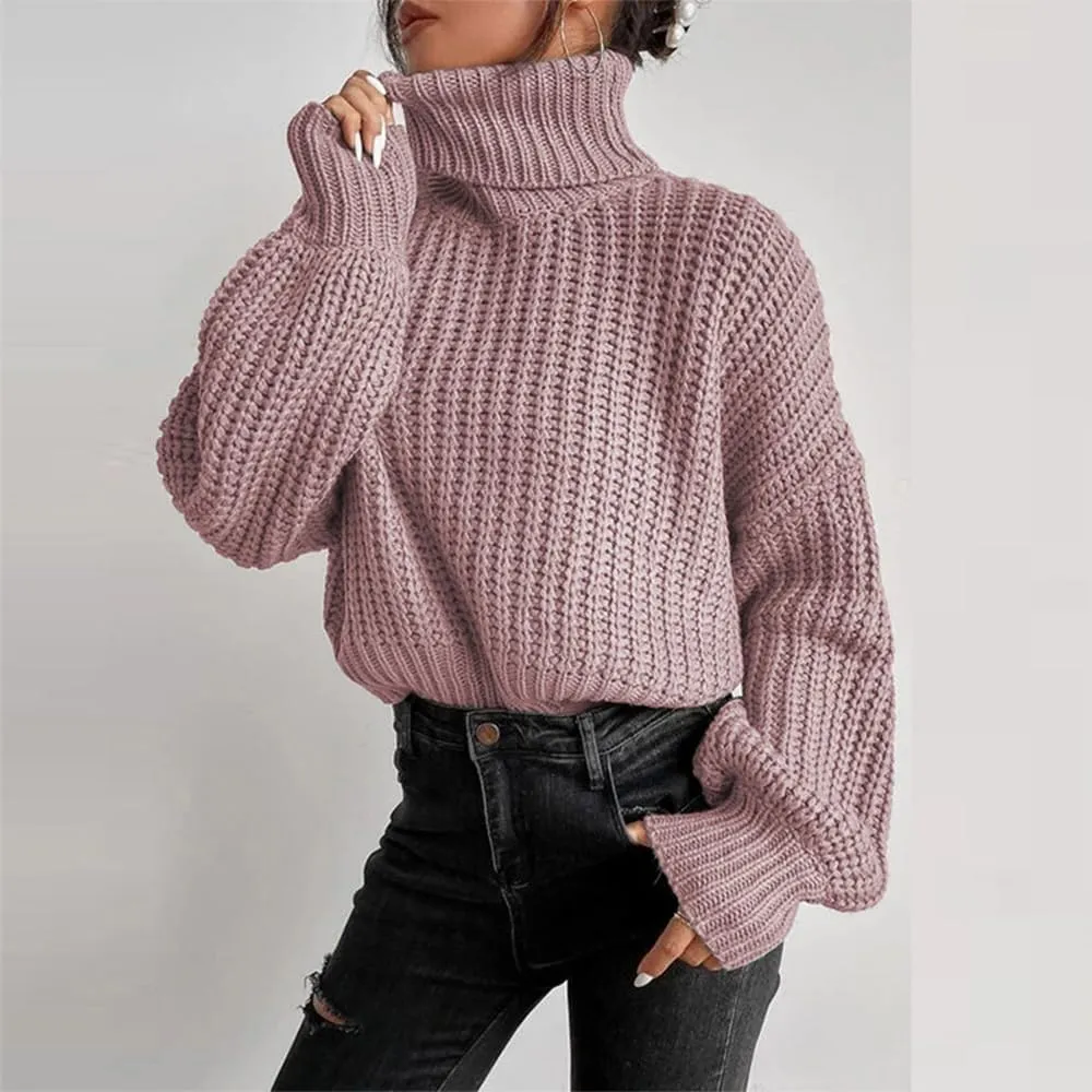 LOAIHA Women Turtleneck Long Sleeve Sweater Tops Knitted Casual Jumper Soft Comfy Oversize Pullovers