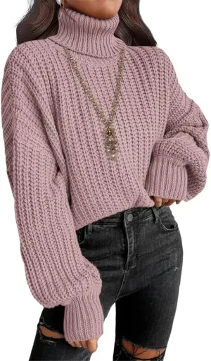 LOAIHA Women Turtleneck Long Sleeve Sweater Tops Knitted Casual Jumper Soft Comfy Oversize Pullovers