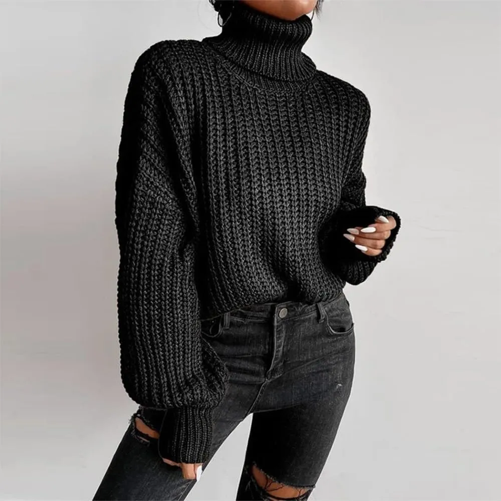 LOAIHA Women Turtleneck Long Sleeve Sweater Tops Knitted Casual Jumper Soft Comfy Oversize Pullovers