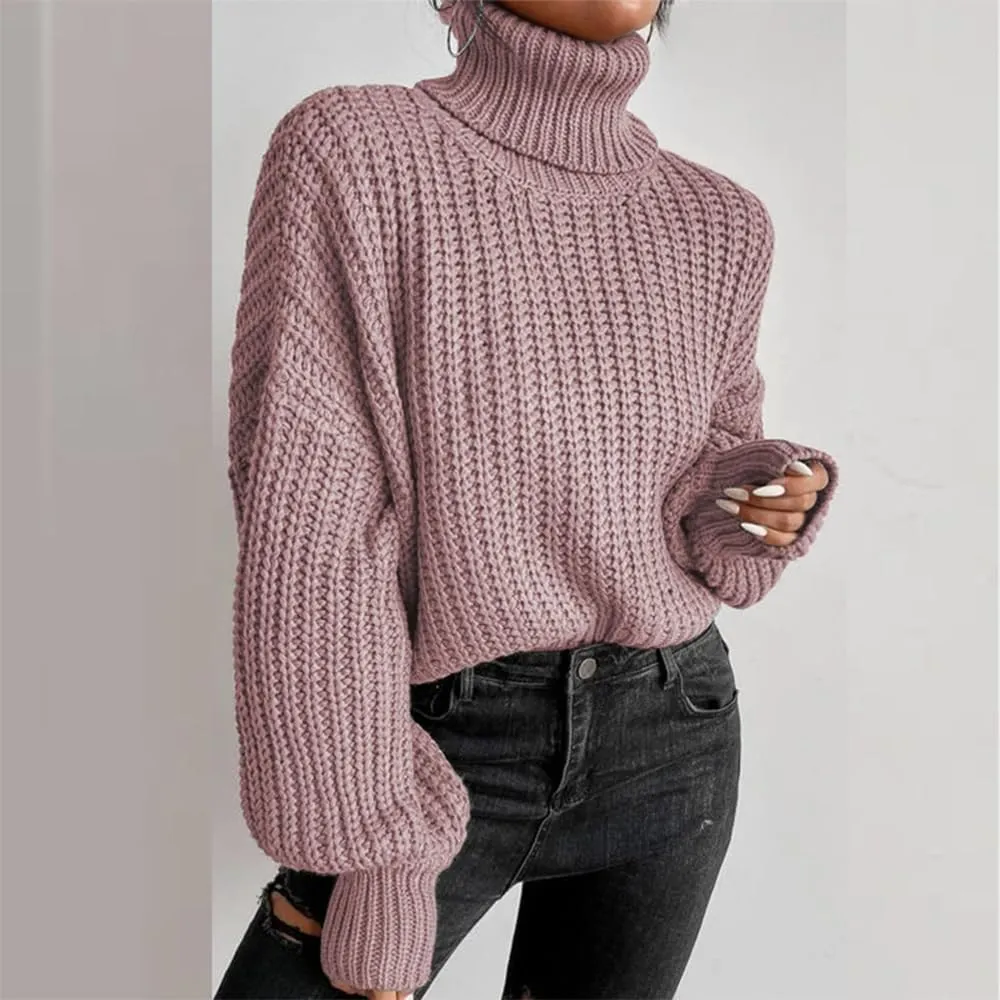 LOAIHA Women Turtleneck Long Sleeve Sweater Tops Knitted Casual Jumper Soft Comfy Oversize Pullovers