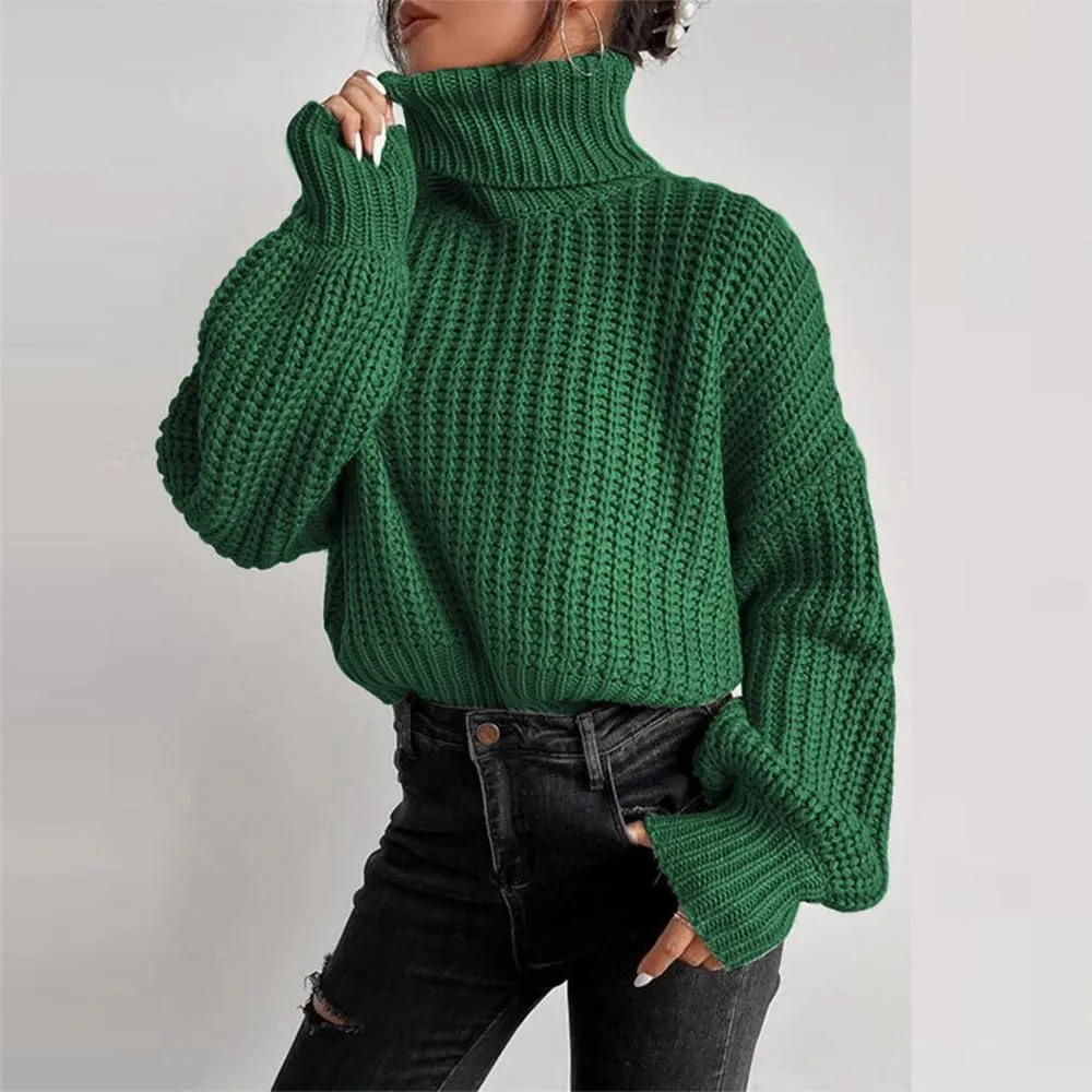 LOAIHA Women Turtleneck Long Sleeve Sweater Tops Knitted Casual Jumper Soft Comfy Oversize Pullovers