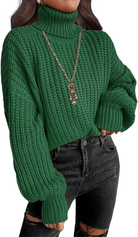 LOAIHA Women Turtleneck Long Sleeve Sweater Tops Knitted Casual Jumper Soft Comfy Oversize Pullovers