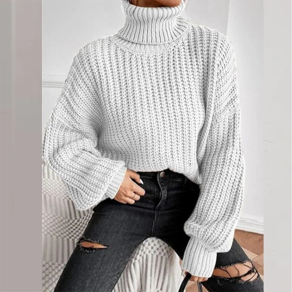 LOAIHA Women Turtleneck Long Sleeve Sweater Tops Knitted Casual Jumper Soft Comfy Oversize Pullovers
