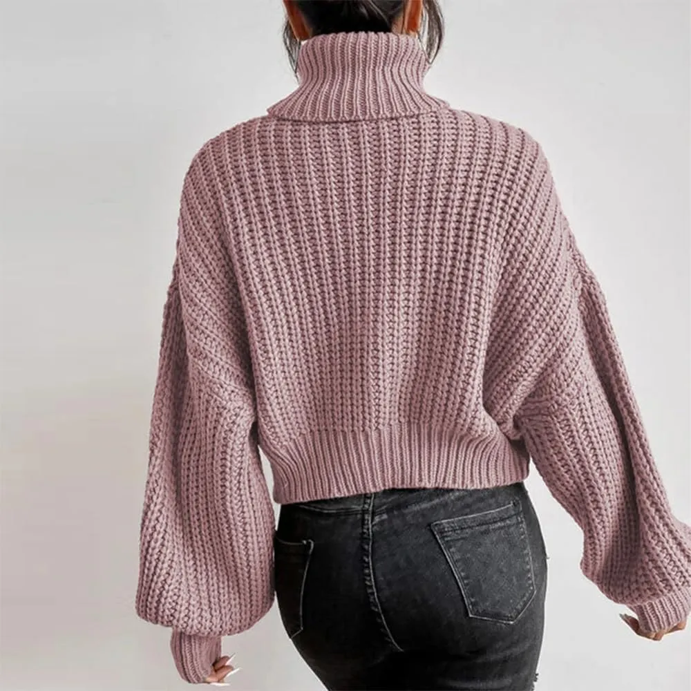 LOAIHA Women Turtleneck Long Sleeve Sweater Tops Knitted Casual Jumper Soft Comfy Oversize Pullovers